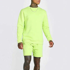 Conjuntos Cortos Casuales de Verano para Hombre, Cintura Elástica, Camiseta y Pantalones Cortos de Color Sólido, 100% Algodón, Tallas Grandes, OEM, Transpirable - Product Image 4