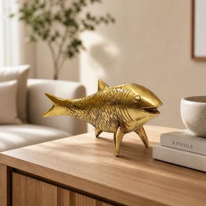 SHUBHAM Brass Art Deco Carved Fish Incense Holder Figurine Stand for Living Room Mantel Home Decor - Product Image 4