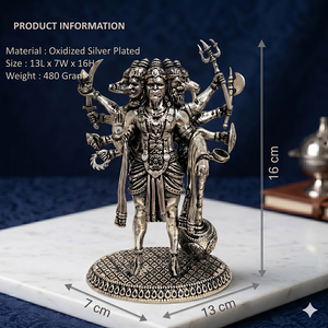 Murti de Hanuman Panchmukhi Plateado en Plata para Protección, Fuerza y Bendiciones, Hecho a Mano - Product Image 4