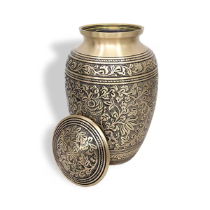 Brass Engraved Cremation Urn Adult <b>Memorial</b> Cremation Urn Floral Pattern Burial <b>Keepsake</b> Vessel Custom Design - Product Image 3