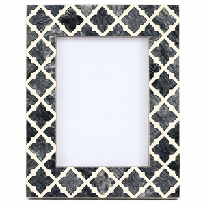 Handcrafted <b>Grey</b> Quatrefoil Bone Inlay Photo <b>Frame</b> MDF Structural Base Custom Sizes Available Vertical Orientation REHMAN CRAFT - Product Image 2