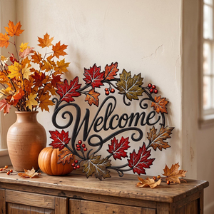 Guirlande d'Accueil d'Automne en Métal Vibrant avec des Feuilles d'Érable et des Baies Colorées, Décoration Murale Festive pour la Récolte de Thanksgiving - Product Image 4