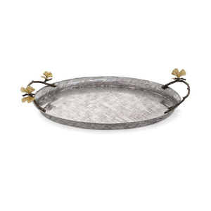 Plateau décoratif haut de gamme en acier inoxydable avec poignées artistiques en feuille d'or pour la décoration de la maison de luxe - Product Image 2