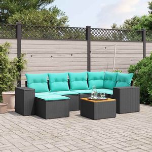 Set Divano da Esterno Moderno in Polyrattan Nero 7 Pezzi con Cuscini Design Contemporaneo - Product Image 3