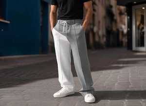 Pantalones Deportivos Negros para Hombre con Franja Lateral Blanca, Cintura Media Elástica con Cordón, Joggers Casuales Transpirables y Ligeros de Poliéster, Corte Recto - Product Image 3