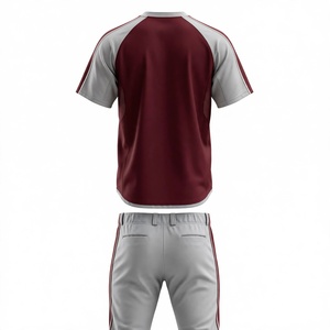 Ensemble uniforme de baseball pour homme, gris bordeaux avec bordure blanche, respirant, 100 % polyester, imprimé numérique, maillot et pantalon de sport pour adulte - Product Image 2