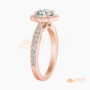 Round Cut Moissanite Floral Halo Engagement Ring Rose Gold Plated Pave Band Wedding Ring Jewelry <b>Gift</b> - Product Image 6
