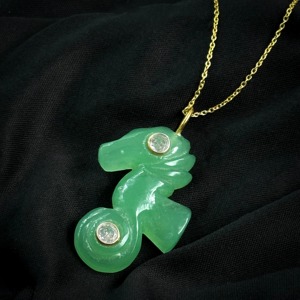 Colgante de Calcedonia Verde Natural con Forma de Caballito de Mar, Plata de Ley 925, Chapado en Oro, con Incrustaciones de Doble Piedra, Joyería de Moda - Product Image 3