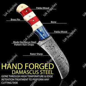 Cuchillo de Caza de Hoja Fija de Acero de Damasco con Patrón de Gota de Lluvia, Tipo Hawk Bill, de Alta Calidad, Grado Industrial, para Exteriores - Product Image 3