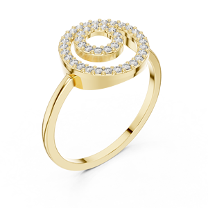 Bague en or jaune avec cercle en spirale et diamant de laboratoire pour femme, avec double halo de diamants ronds, motif tourbillon ouvert, bijoux fins élégants - Product Image 1