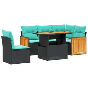 Set di divani da giardino in polyrattan nero da 6 pezzi con cuscini, mobili da esterno - Product Image 2