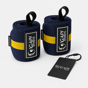 GAPE SPORTS Bandes de soutien pour poignets Bleu marine Jaune Réglables avec fermeture auto-agrippante Musculation Entraînement de force Unisexe Prix de gros - Product Image 2
