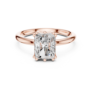 Bague de fiançailles en or rose avec diamant de laboratoire taille radiant, sertissage solitaire et design nuptial élégant - Product Image 1