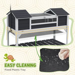 Terrario per Tartarughe Grigio con Portalampada Regolabile e Ripiano Portaoggetti, Doppia Casetta Principale, Coperchio Apribile, Rettangolare, Motivo Solido - Product Image 5