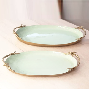 Top Quality Glossy Finishing Aluminum Metal Gold Handle Decorative Serving <b>Trays</b> Creative Handmade Feature for Parties Set Of 2 - Product Image 1