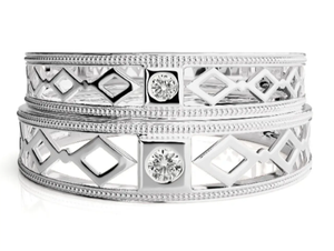 925 Sterling Silver Silver Plated Geometric <b>Couple</b> <b>Rings</b> - Product Image 3