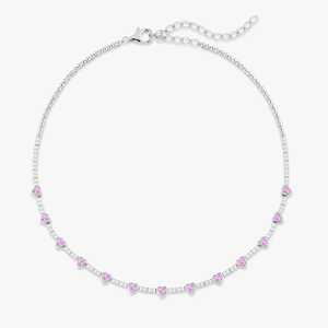 Colliers tennis en diamant 3 carats, saphir rose et moissanite en forme de cœur sertis clos, 16 pouces, luxe classique, à superposer, fermoir mousqueton, or massif 14K - Product Image 3