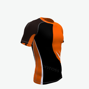 Rashguard à manches longues pour homme, color-block, orange et noir, imprimé par sublimation, UPF50+, séchage rapide, compression en spandex et polyester - Product Image 5