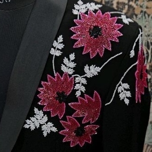 Floral Handmade Beadwork Velvet Blazer Men Formal Tuxedo Jacket <b>Wedding</b> Party Wear <b>Shawl</b> Lapel Banquet Stage Performance Coat - Product Image 1