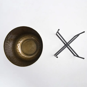 Pot en verre martelé en métal (pot doré avec support rond noir) pour plantes de table, décoration de la maison et du bureau - Product Image 2