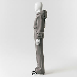 Ensemble de survêtement décontracté 2 pièces de haute qualité pour femme, coupe ajustée, hiver, avec sweat à capuche court à manches longues et pantalon de jogging large - Product Image 4