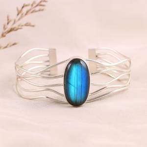 Pulsera de labradorita azul brillante, plata de ley 925, pulsera ajustable hecha a mano, joyería de piedras preciosas naturales, regalo para mujer - Product Image 1