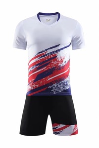 Men's Blue Red White Sublimation Soccer Jersey Set Polyester Breathable V-Neck Short Sleeve Adult Size - Product Image 5