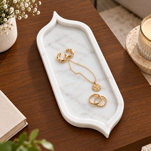 Bandeja de joyería de mármol blanco, bandeja de forma orgánica, bandeja de mármol curvada, bandeja decorativa, organizador de tocador, soporte para collares, bandeja para pendientes - Product Image 6