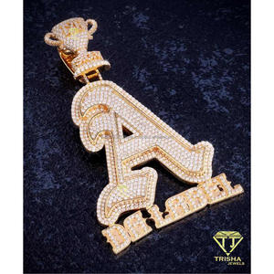 Trisha Jewels Hip Hop Iced <b>Initial</b> Pendant <b>Necklace</b> 925 <b>Silver</b> Rhodium Gold Lab Grown Crown Letter Charm GIA Certified Custom - Product Image 3
