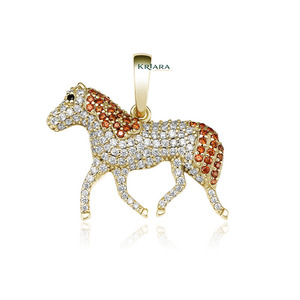 Pendentif Cheval en Argent 925 Plaqué Or 18K avec Strass en Cristal, Bijou de Luxe Thème Animal pour Femme, Coupe Ronde Brillante - Product Image 1