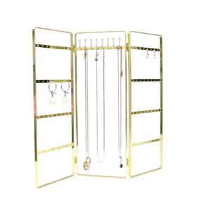 Freestanding Chain Jewelry Organizer Display Stand Brass Finish with Solid Wood Base Multi Necklace Holder - Product Image 3