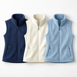 High Quality Unisex Solid Cream Polar <b>Fleece</b> Wind Resistant Vest Zipper Stand Collar Casual Outerwear Warm Pocket Sleeveless - Product Image 4