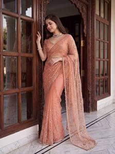 Sari Moderno LD CREATION con Cuentas Hechas a Mano, Lentejuelas y Bordado de Perlas, de Secado Rápido, Protección Solar, para Fiestas de Verano/Invierno y Bodas - Product Image 5