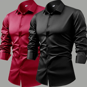 Camisa Blanca de Manga Larga para Hombre, Poliéster/Algodón, Primavera 2026, Estilo Casual y Formal de Alta Gama, 260 Gramos, Tejido de Punto - Product Image 1