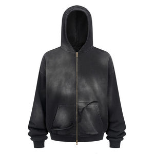 Sweat-shirt à capuche vintage pour homme, lavé, entièrement zippé, coupe oversize, streetwear décontracté, mélange de coton confortable, plusieurs couleurs, OEM - Product Image 2