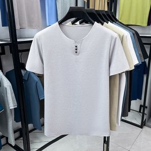 Men's <b>Black</b> V-Neck Short Sleeve Cotton <b>T</b>-<b>Shirt</b> Regular Fit Casual Solid Color Breathable Knitted <b>Plain</b> Design - Product Image 4