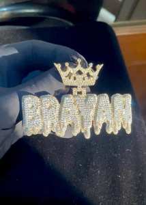 Pendentif personnalisé en forme de couronne en moissanite, pendentif hip-hop, pendentif en argent 925, pendentif lettre initiale, passe le testeur de diamant - Product Image 6