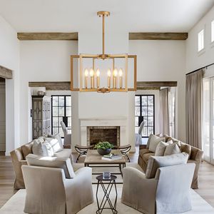 Lampadario Moderno Dorato Geometrico a 6 Luci da 22 Pollici, Lampada a Sospensione Industriale in Metallo per Soggiorno, Sala da Pranzo o Cucina - Product Image 3