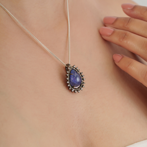 Precio al por mayor: Colgante de plata de ley 925 con forma de pera, tanzanita natural y diamantes, estilo retro para mujer - Product Image 4