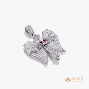 Collier pendentif en argent sterling 925 avec moissanite, motif aile d'ange, croix, crâne, bijoux de mode pour femmes et hommes, style joaillerie fine de New York - Product Image 1