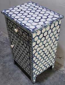 Commode en bois avec incrustations d'os de couleur turquoise, style bohème, meuble artisanal pour chambre à coucher, usage intérieur, tiroir haut avec incrustations d'os - Product Image 4