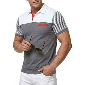 Chemises polo pour hommes avec logo personnalisé, blocs de couleur, rayures, manches courtes, en coton tricoté, design élégant, coupe ajustée, vente en gros de chemises polo - Product Image 4