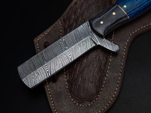 Cuchillo de vaquero forjado a mano de acero de Damasco, OEM/ODM, personalizado, de espiga completa, EDC, hoja fija, mango de madera Pakka, funda cruzada - Product Image 5