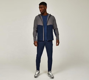 Chaqueta Deportiva TriPro para Hombre, con Capucha, Diseño Color Block Gris Marino, Cierre Completo, Ligera e Impermeable, de Poliéster/Nailon - Product Image 3