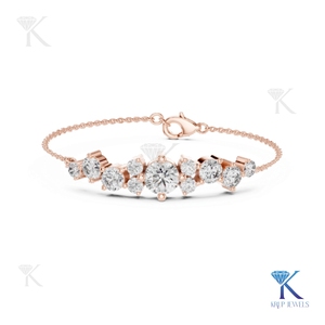 Elegant Diamond Cluster Chain Bracelet 14K <b>Solid</b> <b>Gold</b> Fine Unisex Luxury Jewelry Party Gift - Product Image 6