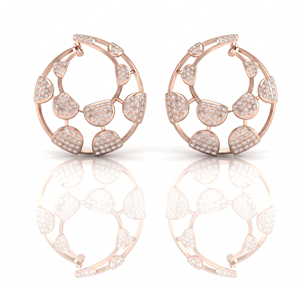 Boucles d'oreilles créoles géométriques de forme circulaire serties de diamants ronds pour femmes, diamants naturels et de laboratoire - Product Image 3