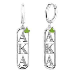 Boucles d'oreilles pendantes mini en argent avec motif de lettres vertes, style petite boucle, bijoux de mode élégants pour femmes - Product Image 1