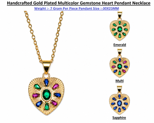 Collier avec pendentif en forme de cœur en pierres précieuses multicolores plaqué or artisanal - Product Image 4