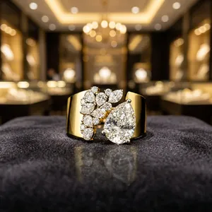 Bague de fiançailles en or 18 carats avec diamant de laboratoire taille poire 2 carats, certifiée IGI, bague de mariage de luxe, bijoux fins personnalisés, or floral - Product Image 6
