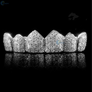 Diamante cultivado en laboratorio VVS1, grillz de oro blanco de 10K estilo hip hop, grillz estilo rapero con incrustaciones de diamantes para él. - Product Image 3